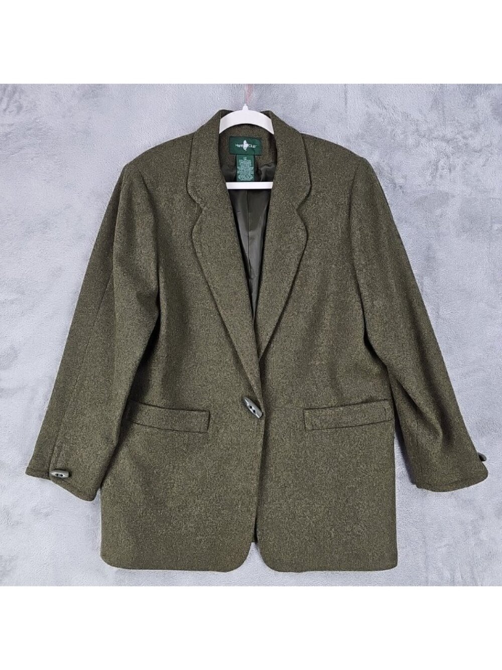 Hunt Club Coat Womens 12 Green Wool Tweed Single Breasted Mid Length Classic